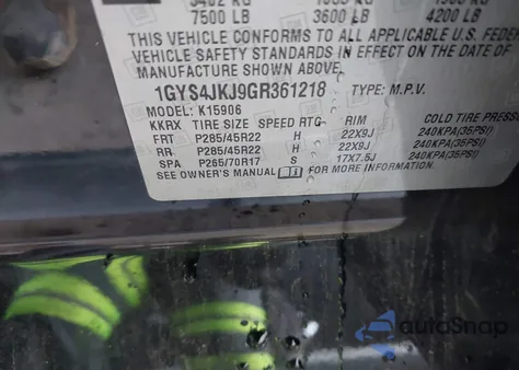 2016 Cadillac Escalade Esv Premium Collection from USA, damaged, VIN 1GYS4JKJ9GR361218